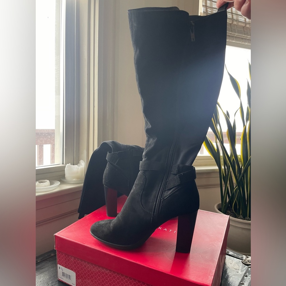 Black Suede Knee High Boots